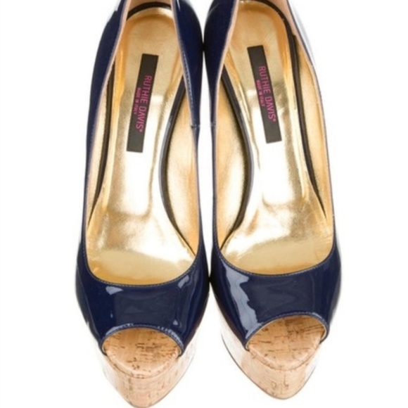 Ruthie Davis Peep Toe Blue Patent Leather Pumps - Picture 2 of 4